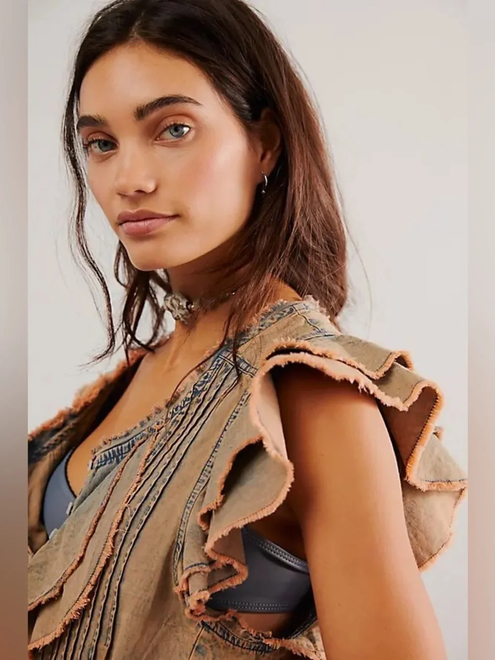 FREE PEOPLE Fp One Naya Chambray Romper $128 MSRP